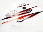 Vinyl graphic metalized silver red decals set suitable for Yamaha 75 hp two stroke outboard engine. Vinyl stickers kit for Yamaha 75 hp two stroke Handmade