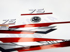Vinyl graphic metalized silver red decals set suitable for Yamaha 75 hp two stroke outboard engine. Vinyl stickers kit for Yamaha 75 hp two stroke Handmade
