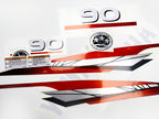 Vinyl graphic metalized silver red decals set suitable for Yamaha 90 hp two stroke outboard engine. Vinyl stickers kit for yamaha 90 hp two stroke Handmade