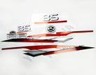 Vinyl graphic metalized silver red decals set suitable for Yamaha 85 hp two stroke outboard engine. Vinyl stickers kit for Yamaha 85 hp two stroke Handmade