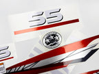 Vinyl graphic metalized silver red decals set suitable for Yamaha 55 hp two stroke outboard engine. Vinyl stickers kit for Yamaha 55 hp two stroke Handmade