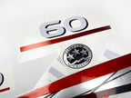 Vinyl graphic metalized silver red decals set suitable for Yamaha 60 hp two stroke outboard engine. Vinyl stickers kit for Yamaha 60 hp two stroke Handmade