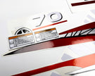 Vinyl graphic metalized silver red decals set suitable for Yamaha 70 hp two stroke outboard engine. Vinyl stickers kit for Yamaha 70 hp two stroke Handmade