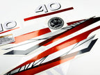 Vinyl graphic metalized silver red decals set suitable for Yamaha 40 hp two stroke outboard engine. Vinyl stickers kit for Yamaha 40 hp two stroke Handmade