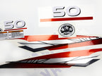 Vinyl graphic metalized silver red decals set suitable for Yamaha 50 hp two stroke outboard engine. Vinyl stickers kit for Yamaha 50 hp two stroke Handmade