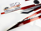 Vinyl graphic metalized silver red decals set suitable for Yamaha 50 hp two stroke outboard engine. Vinyl stickers kit for Yamaha 50 hp two stroke Handmade