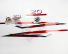 Vinyl graphic metalized silver red decals set suitable for Yamaha 20 hp two stroke outboard engine. Vinyl stickers kit for Yamaha 20 hp two stroke Handmade
