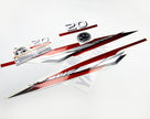 Vinyl graphic metalized silver red decals set suitable for Yamaha 20 hp two stroke outboard engine. Vinyl stickers kit for Yamaha 20 hp two stroke Handmade