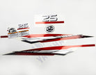 Vinyl graphic metalized silver red decals set suitable for Yamaha 25 hp two stroke outboard engine. Vinyl stickers kit for Yamaha 25 hp two stroke Handmade