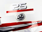 Vinyl graphic metalized silver red decals set suitable for Yamaha 25 hp two stroke outboard engine. Vinyl stickers kit for Yamaha 25 hp two stroke Handmade