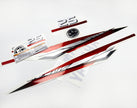 Vinyl graphic metalized silver red decals set suitable for Yamaha 25 hp two stroke outboard engine. Vinyl stickers kit for Yamaha 25 hp two stroke Handmade