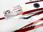 Vinyl graphic metalized silver red decals set suitable for Yamaha 25 hp two stroke outboard engine. Vinyl stickers kit for Yamaha 25 hp two stroke Handmade