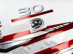Vinyl graphic metalized silver red decals set suitable for Yamaha 30 hp two stroke outboard engine. Vinyl stickers kit for Yamaha 30 hp two stroke Handmade