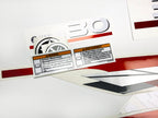 Vinyl graphic metalized silver red decals set suitable for Yamaha 30 hp two stroke outboard engine. Vinyl stickers kit for Yamaha 30 hp two stroke Handmade