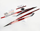 Vinyl graphic metalized silver red decals set suitable for Yamaha 30 hp two stroke outboard engine. Vinyl stickers kit for Yamaha 30 hp two stroke Handmade