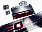 Vinyl graphic decals set suitable for Mercury 200 hp offshore two stroke outboard engine. Vinyl stickers kit for Mercury 200 hp