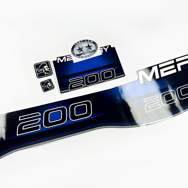 Vinyl blue graphic decals set suitable for Mercury 200 hp two stroke outboard engine. Vinyl stickers kit for Mercury 200 hp Handmade