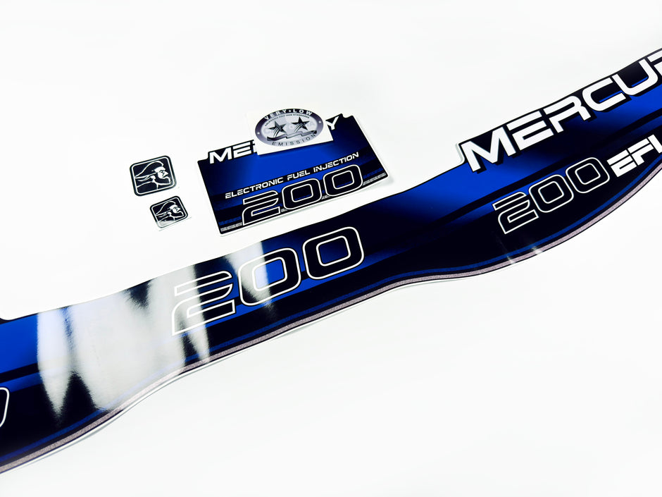 Vinyl blue graphic decals set suitable for Mercury EFI 200 hp two stroke outboard engine. Vinyl stickers kit for Mercury 200 electronic fuel injection  hp Handmade