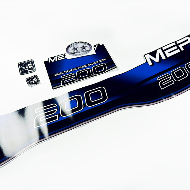 Vinyl blue graphic decals set suitable for Mercury EFI 200 hp two stroke outboard engine. Vinyl stickers kit for Mercury 200 electronic fuel injection  hp Handmade