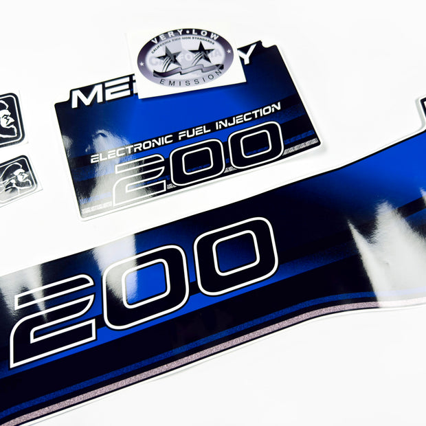 Vinyl blue graphic decals set suitable for Mercury EFI 200 hp two stroke outboard engine. Vinyl stickers kit for Mercury 200 electronic fuel injection  hp Handmade