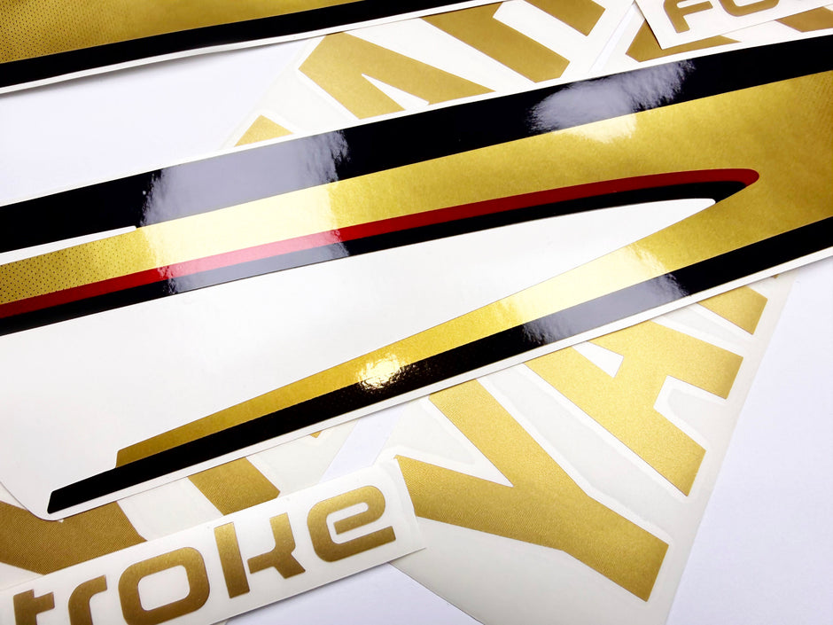 Vinyl graphic metalized gold decals set suitable for Yamaha 115 hp four stroke outboard engine. Vinyl stickers kit for Yamaha 115 hp four stroke Handmade