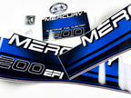 Vinyl blue graphic decals set suitable for Mercury EFI 200 hp two stroke outboard engine. Vinyl stickers kit for Mercury 200 electronic fuel injection  hp Handmade