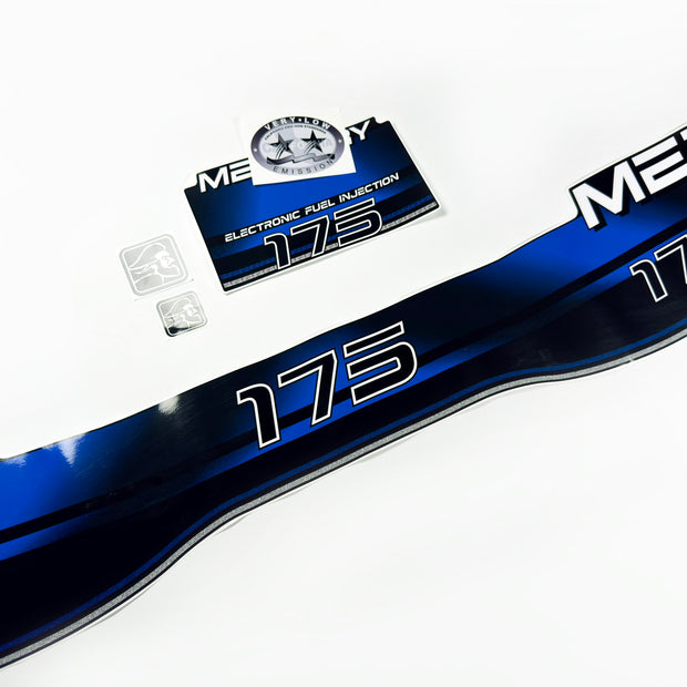 Vinyl blue graphic decals set suitable for Mercury EFI 175 hp two stroke outboard engine. Vinyl stickers kit for Mercury 175 electronic fuel injection  hp Handmade