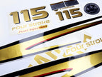 Vinyl graphic metalized gold decals set suitable for Yamaha 115 hp four stroke outboard engine. Vinyl stickers kit for Yamaha 115 hp four stroke Handmade