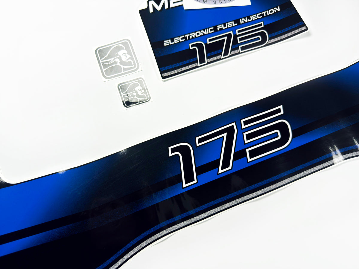 Vinyl blue graphic decals set suitable for Mercury EFI 175 hp two stroke outboard engine. Vinyl stickers kit for Mercury 175 electronic fuel injection  hp Handmade