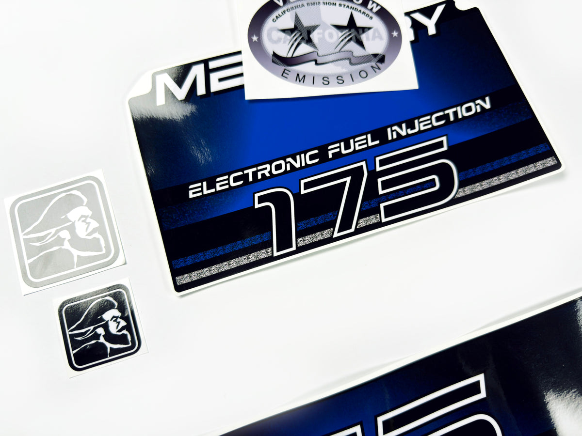 Vinyl blue graphic decals set suitable for Mercury EFI 175 hp two stroke outboard engine. Vinyl stickers kit for Mercury 175 electronic fuel injection  hp Handmade