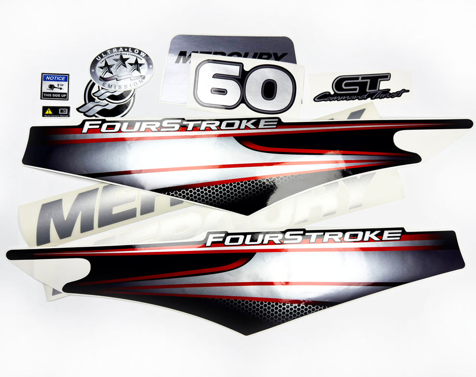 Vinyl graphic silver shimmer decals set suitable for Mercury 60 hp four stroke outboard engine. Vinyl silver shimmer stickers kit for Mercury 60 hp four stroke Handmade