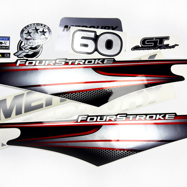 Vinyl graphic silver shimmer decals set suitable for Mercury 60 hp four stroke outboard engine. Vinyl silver shimmer stickers kit for Mercury 60 hp four stroke Handmade
