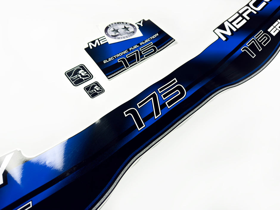 Vinyl blue graphic decals set suitable for Mercury EFI 175 hp two stroke outboard engine. Vinyl stickers kit for Mercury 175 electronic fuel injection  hp Handmade