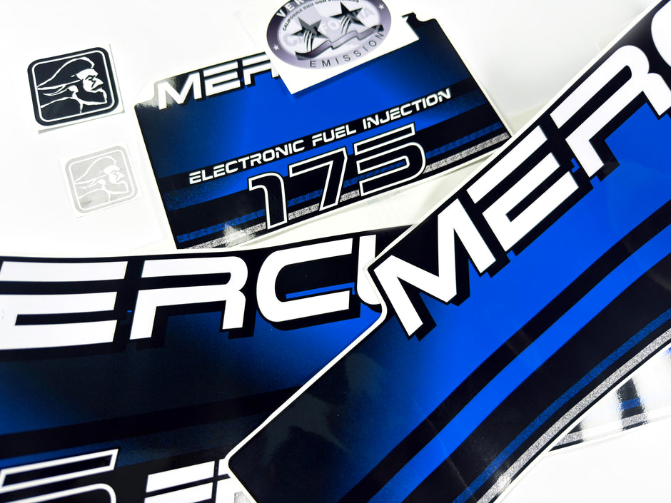 Vinyl blue graphic decals set suitable for Mercury EFI 175 hp two stroke outboard engine. Vinyl stickers kit for Mercury 175 electronic fuel injection  hp Handmade