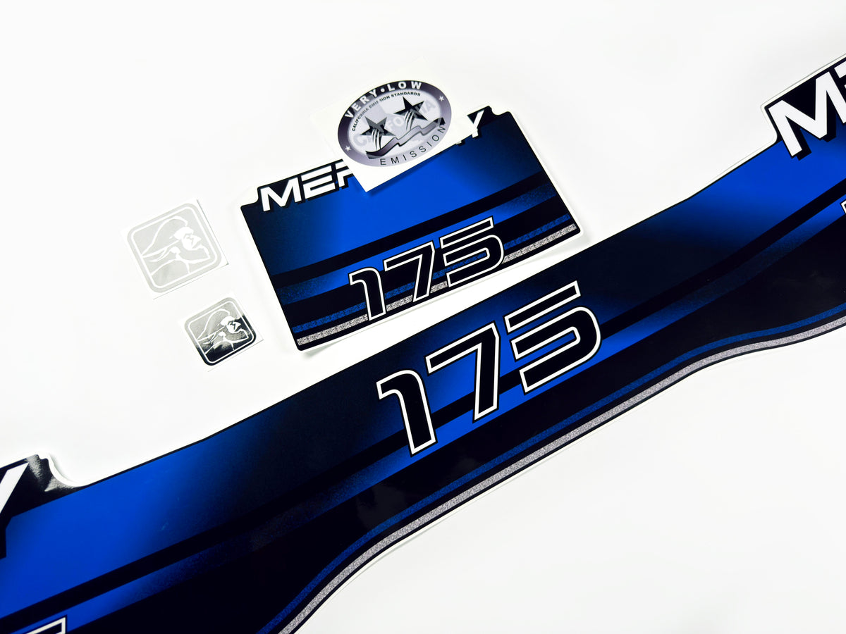 Vinyl blue graphic decals set suitable for Mercury 175 hp two stroke outboard engine. Vinyl stickers kit for Mercury 175 hp Handmade