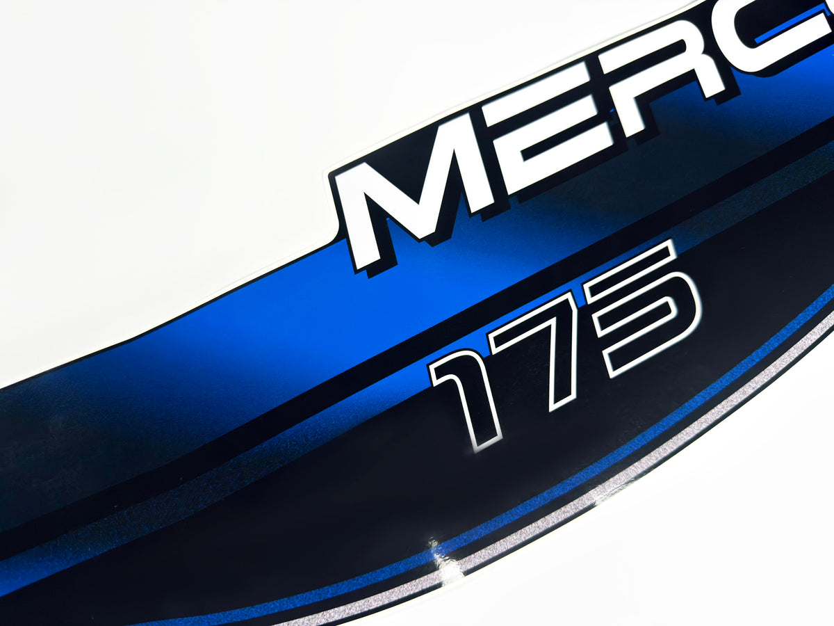 Vinyl blue graphic decals set suitable for Mercury 175 hp two stroke outboard engine. Vinyl stickers kit for Mercury 175 hp Handmade