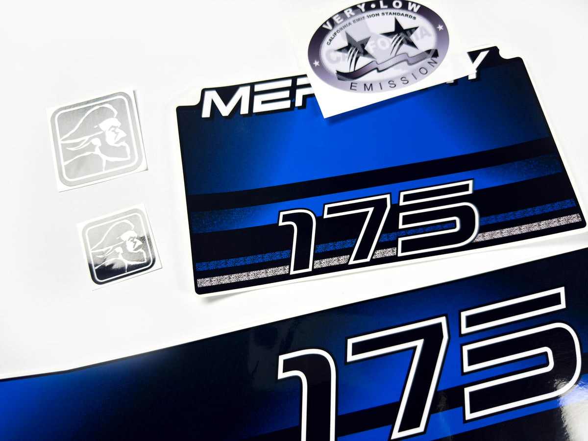 Vinyl blue graphic decals set suitable for Mercury 175 hp two stroke outboard engine. Vinyl stickers kit for Mercury 175 hp Handmade