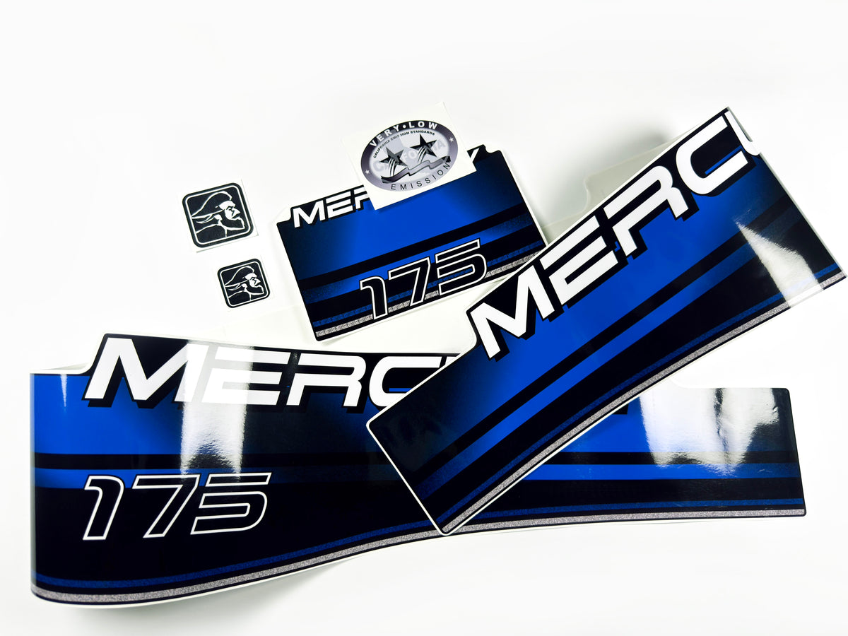 Vinyl blue graphic decals set suitable for Mercury 175 hp two stroke outboard engine. Vinyl stickers kit for Mercury 175 hp Handmade