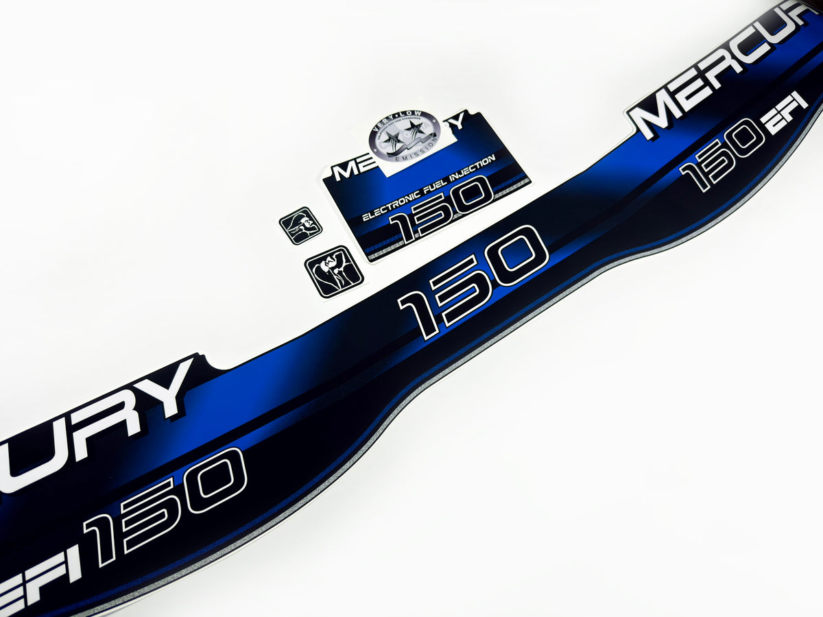 Vinyl blue graphic decals set suitable for Mercury EFI 150 hp two stroke outboard engine. Vinyl stickers kit for Mercury 150 electronic fuel injection  hp Handmade