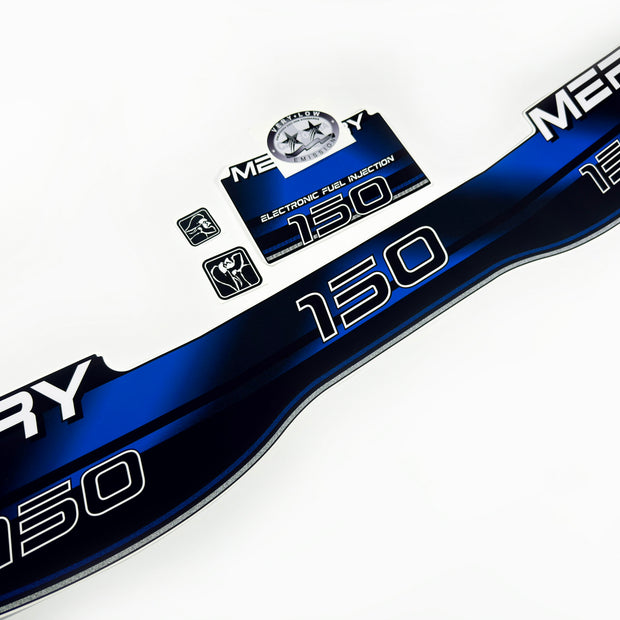 Vinyl blue graphic decals set suitable for Mercury EFI 150 hp two stroke outboard engine. Vinyl stickers kit for Mercury 150 electronic fuel injection  hp Handmade