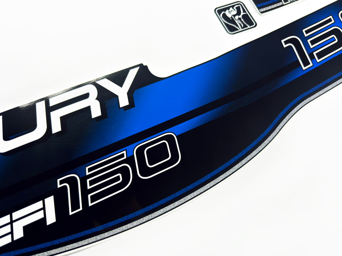Vinyl blue graphic decals set suitable for Mercury EFI 150 hp two stroke outboard engine. Vinyl stickers kit for Mercury 150 electronic fuel injection  hp Handmade