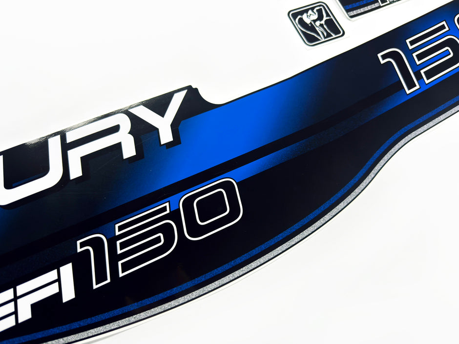 Vinyl blue graphic decals set suitable for Mercury EFI 150 hp two stroke outboard engine. Vinyl stickers kit for Mercury 150 electronic fuel injection  hp Handmade