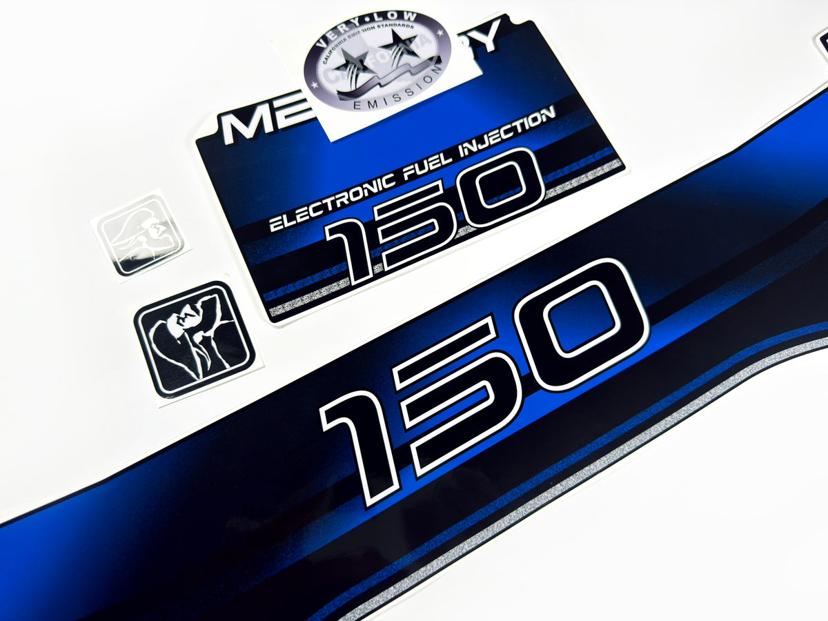 Vinyl blue graphic decals set suitable for Mercury EFI 150 hp two stroke outboard engine. Vinyl stickers kit for Mercury 150 electronic fuel injection  hp Handmade