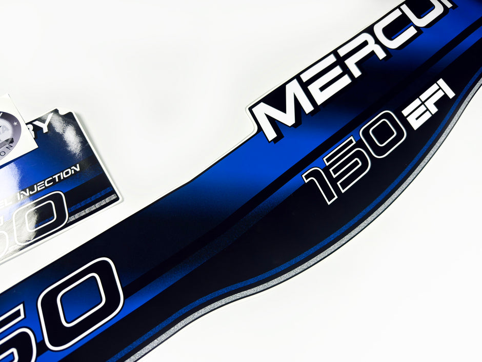 Vinyl blue graphic decals set suitable for Mercury EFI 150 hp two stroke outboard engine. Vinyl stickers kit for Mercury 150 electronic fuel injection  hp Handmade