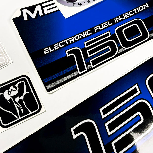 Vinyl blue graphic decals set suitable for Mercury EFI 150 hp two stroke outboard engine. Vinyl stickers kit for Mercury 150 electronic fuel injection  hp Handmade