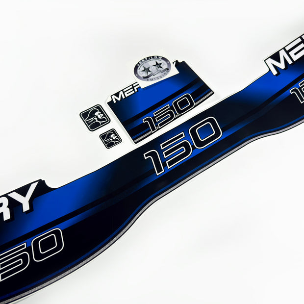Vinyl blue graphic decals set suitable for Mercury 150 hp two stroke outboard engine. Vinyl stickers kit for Mercury 150 hp Handmade