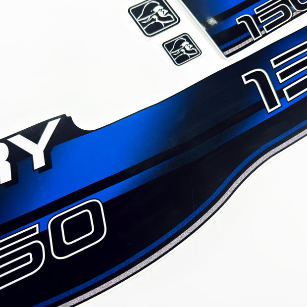 Vinyl blue graphic decals set suitable for Mercury 150 hp two stroke outboard engine. Vinyl stickers kit for Mercury 150 hp Handmade