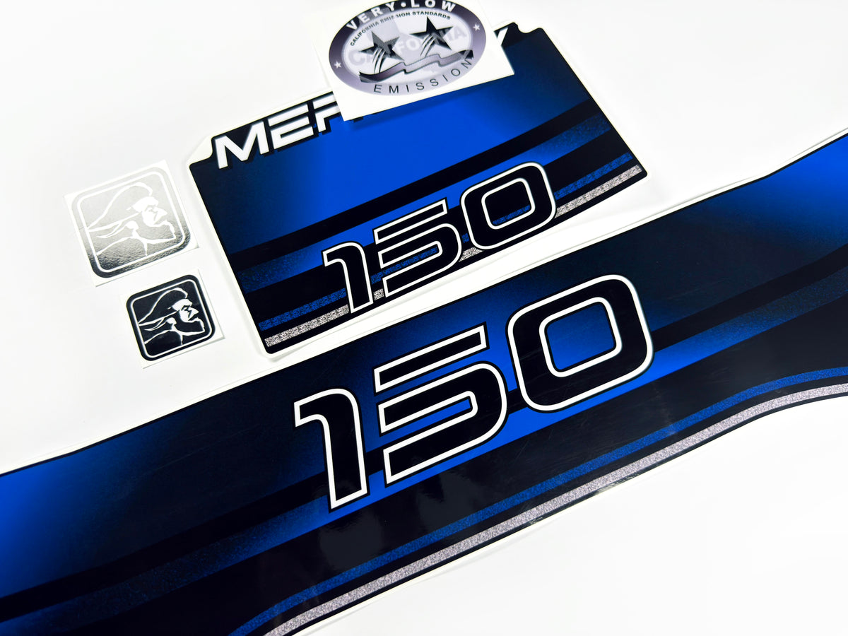 Vinyl blue graphic decals set suitable for Mercury 150 hp two stroke outboard engine. Vinyl stickers kit for Mercury 150 hp Handmade