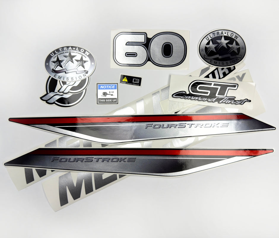 Vinyl graphic silver shimmer decals set suitable for Mercury 60 hp four stroke outboard engine. Vinyl silver shimmer stickers kit for Mercury 60 hp four stroke Handmade