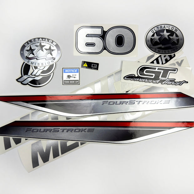 Vinyl graphic silver shimmer decals set suitable for Mercury 60 hp four stroke outboard engine. Vinyl silver shimmer stickers kit for Mercury 60 hp four stroke Handmade